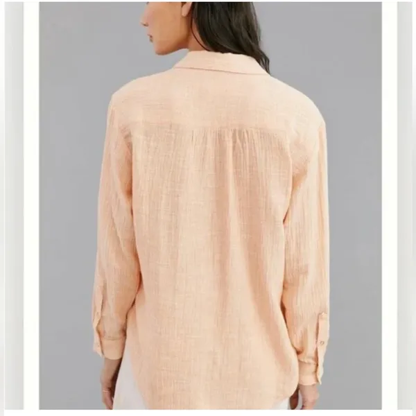 Anthropologie Orange Peach Cotton Gauze Bib-Front Popover Long Sleeve Shirt S - Image 2