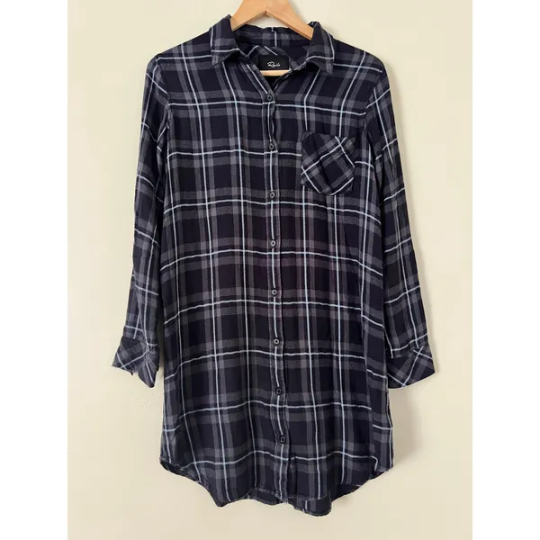 Rails Bianca Flannel Shirt Dress Women's‎ Buttondown Small Grey Black Plaid Cozy - Image 2