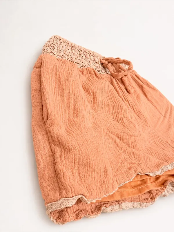Listicle Peach Boho Gauze Lace Trim Lounge Shorts | Size Small - Image 3