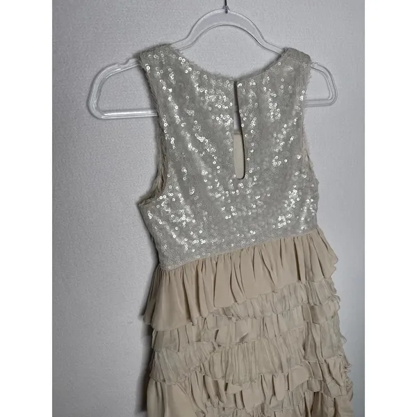 Alice + Olivia 2000s Silk Ruffle Tiered Sequin Dress Neutral Small - Image 9