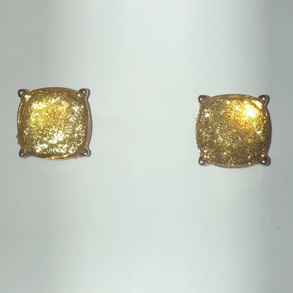 Gold Tone Yellow Shimmer Boho Stud Earrings - Image 2
