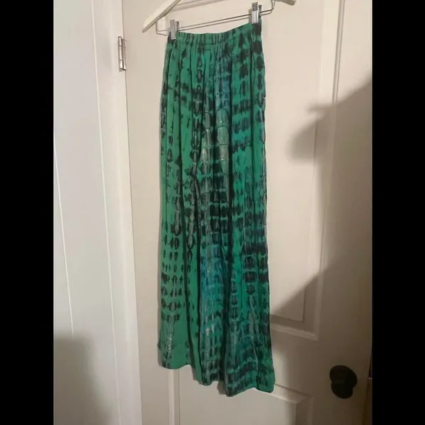 Style Park 1 Green Blue Tie‎ Dye Wide Leg Resort Pants Palazzo Bohemian - Image 3