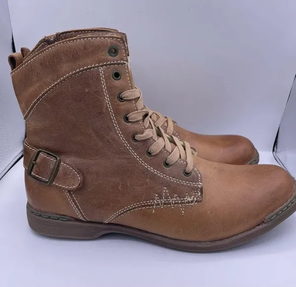 Steve Madden leather fur fleece lined tan lace up boots Size 9 - Image 4