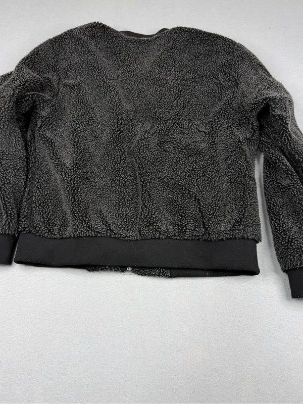 Brandy Melville Teddy Sherpa Bomber Jacket One Size Black Gray Fuzzy Y2K Zip - Image 4