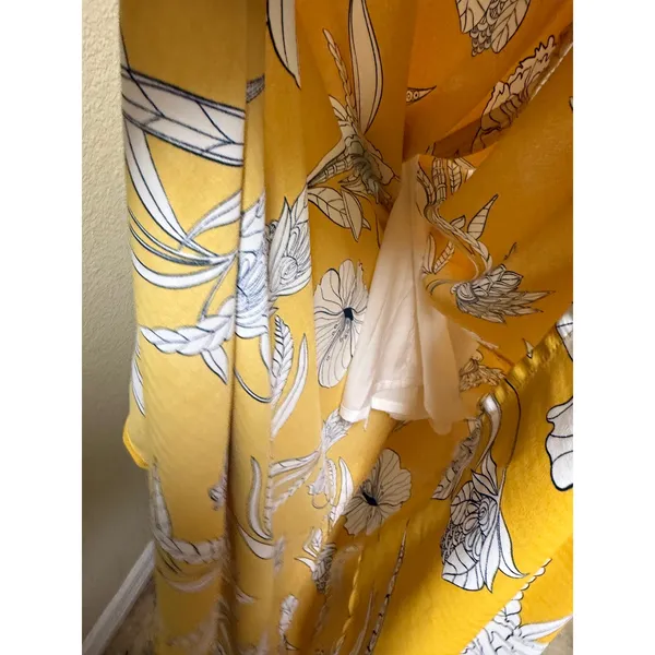 Code Mode NWT XS Mustard Yellow Floral Maxi Dress Off Shoulder Smocked Boho Slit - Image 8