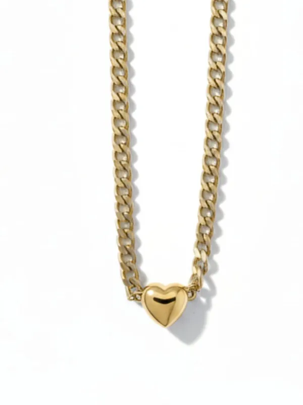 Francesca's Gold Curb Chain Heart Pendant Necklace Chunky Link Adjustable New - Image 3