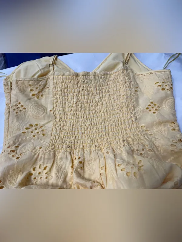 Sam Edelman 100% cotton Tiered Ruffle Cotton Eyelet‎ Yellow Dress Size 2 - Image 6