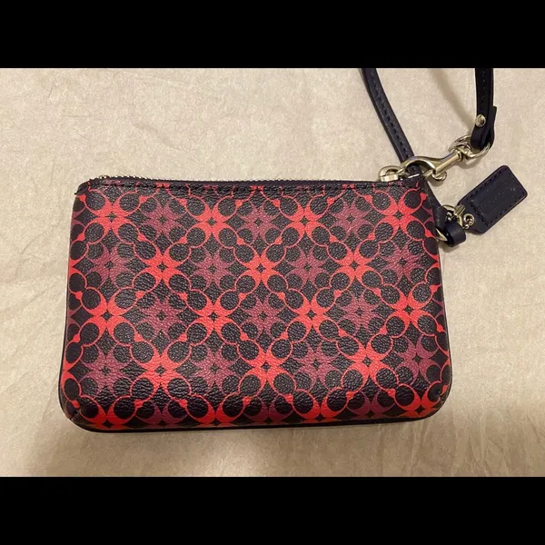 Coach wristlet wallet pouch with signature logo red dark blue - Image 2