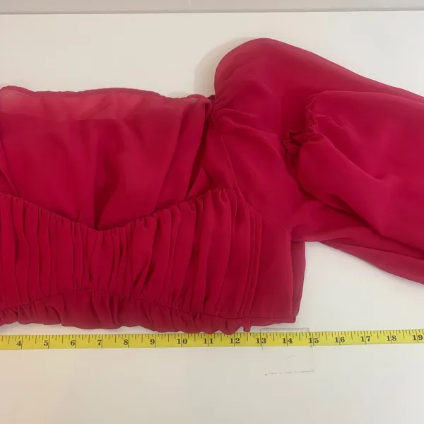 Abercrombie Fitch Women's XS Pink Babydoll Top‎ Milkmaid Long Sleeve Peasant - Image 4