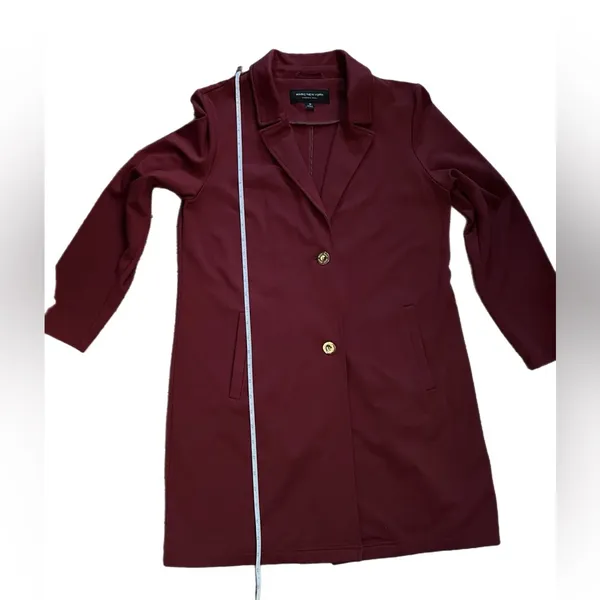 Marc New York Women’s Maroon Long Blazer Coat‎ Gold Buttons Size M - Image 9