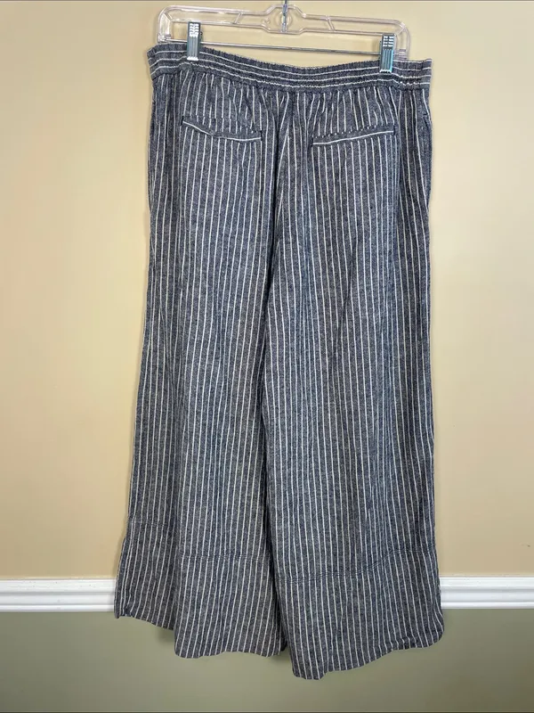 Banana Republic Women’s Linen Blend Striped Blue White Cropped Wide Leg Pants - Image 4
