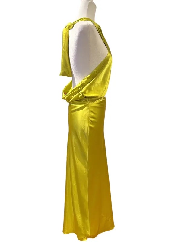 SIMON MILLER Satin Halter Chartreuse Prom Wedding Guest Long Slip Dress 10 - Image 7