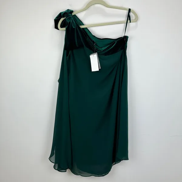 Lauren Ralph Lauren Chiffon One Shoulder Bow Velvet Dress Green Party US 6 NWT - Image 5