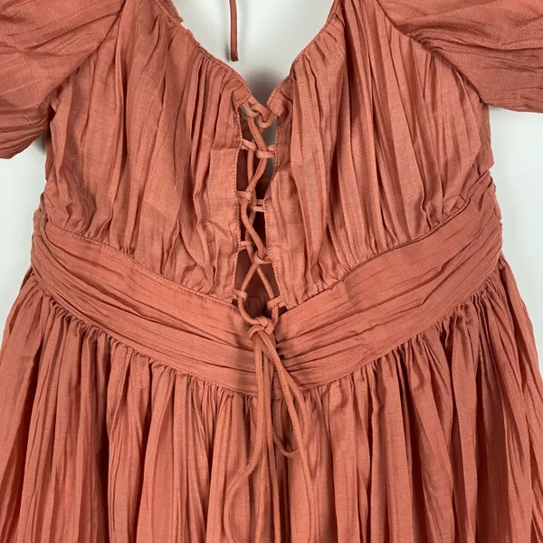 ASOS DESIGN plisse mini dress with puff sleeve in rose size 8 - Image 4
