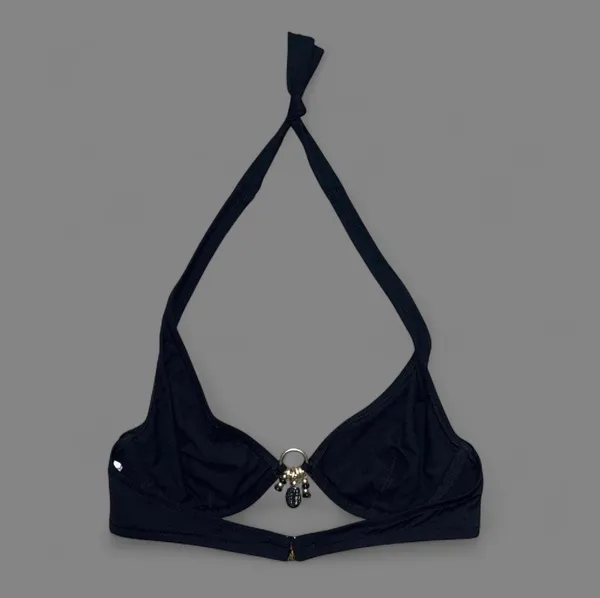 Lascana Black halter bikini top with gold ring embellishments - Image 3