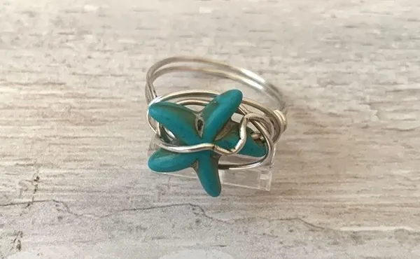 Turquoise Star Stone Ring Women’s Jewelry Teal Blue Silver Band Size 6 - Image 3