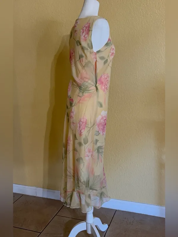 Vintage Dressbarn Yellow Floral Chiffon Midi Dress - Size 12 - NWT - Image 9