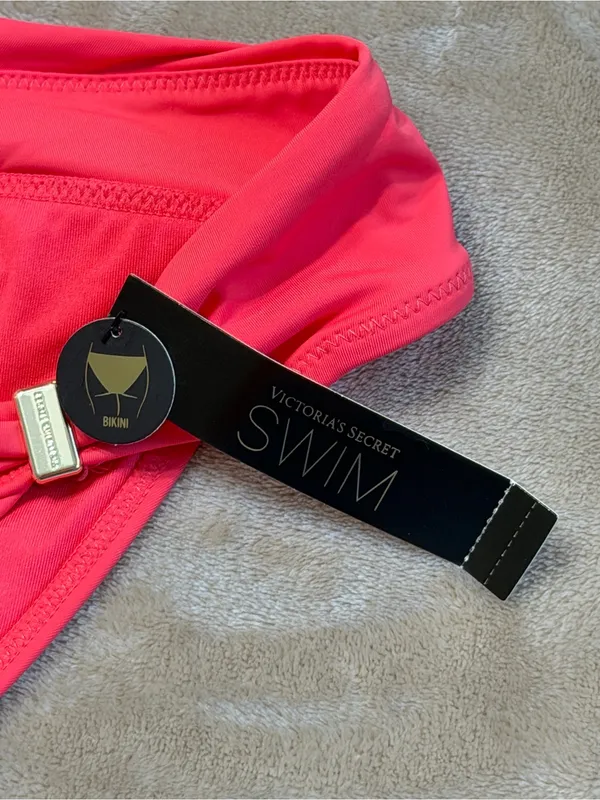 Victoria's Secret Swim Coral Bikini Bottom Gold Accent Gathered Waistband NWT XS - Image 3