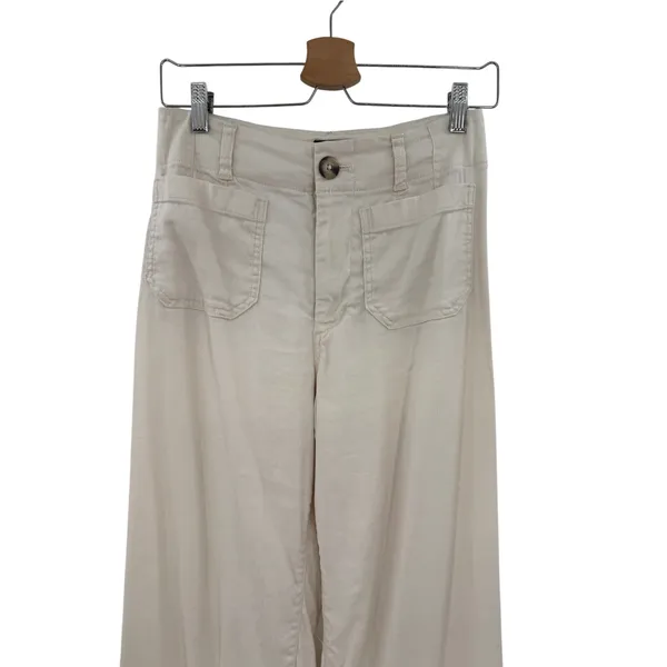 Anthropologie Maeve Colette Linen Wide Leg Cropped Pants Ivory Cream Size 26 - Image 4
