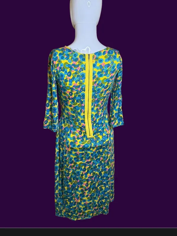Boden Yellow, Blue & Pink Floral Scoop-Neck Midi Dress - Image 5