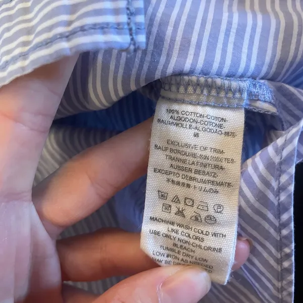 Free People Blue White Tie It In A Bow Oversized Cotton Button Down Shirt L - Image 5