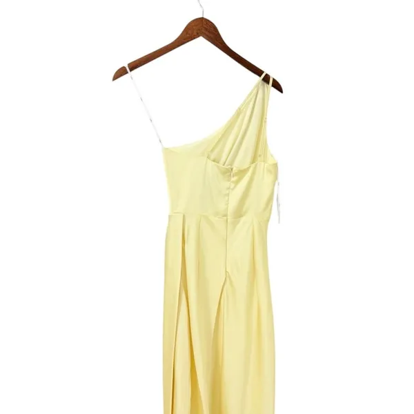 Lulus Signature Elegance Pale Yellow Satin One-Shoulder Maxi Dress size XS NWT - Image 6
