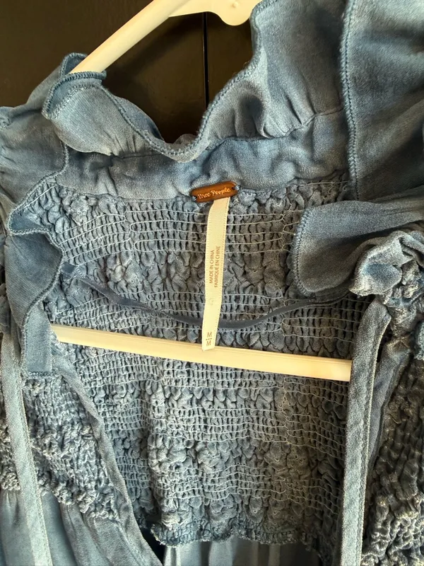 Free People Washed Denim Blue Smocked Ruffle Tie-Front Camisole - Image 2