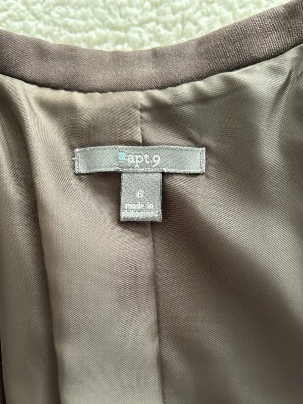 Apt. 9 Collared V-Neck Three Button Peplum Blazer Jacket Brown Size 6 - Image 5