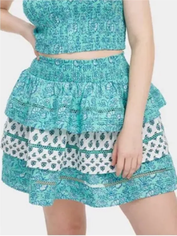 NWT Roller Rabbit x Target Aqua Blue Floral Flounce Skirt, 100% Cotton, Size S - Image 3