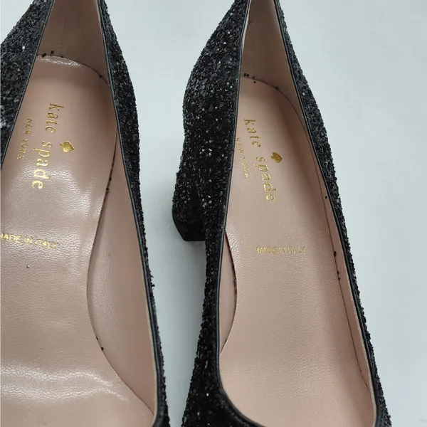 $238 Kate Spade Womens Heels Size 7M Black Glitter Pumps Wedding Party Holiday - Image 14