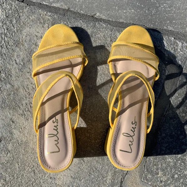 Lulus Saar Yellow Suede Block Heel Slides - Image 12