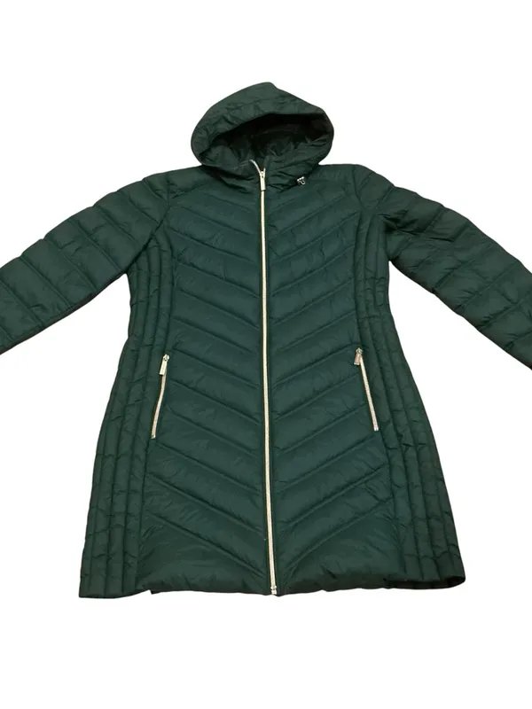 Michael Kors packable quilted hooded down filled coat green size medium - Image 2