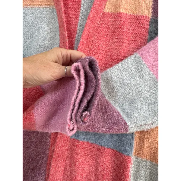 Easel Los Angeles Patchwork Open Front Cardigan Multicolor Oversized Sweater S - Image 3
