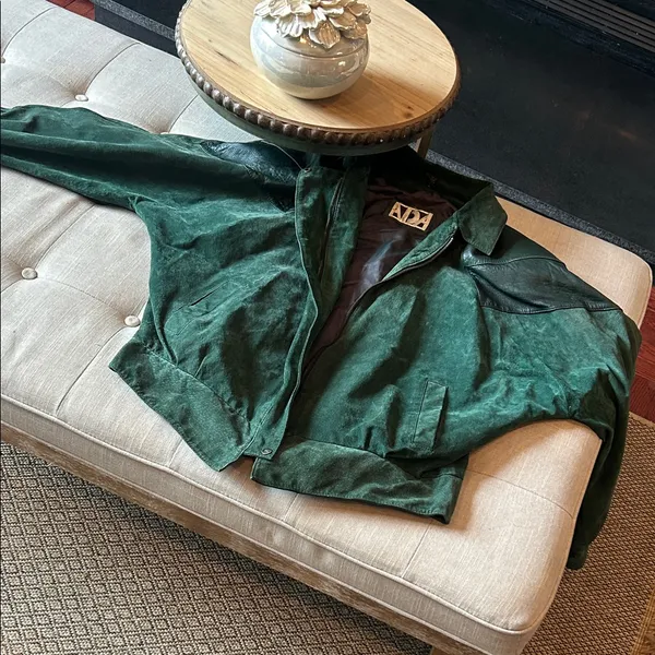 ADA Vintage Emerald Green Suede Bomber Jacket Size L - Image 7