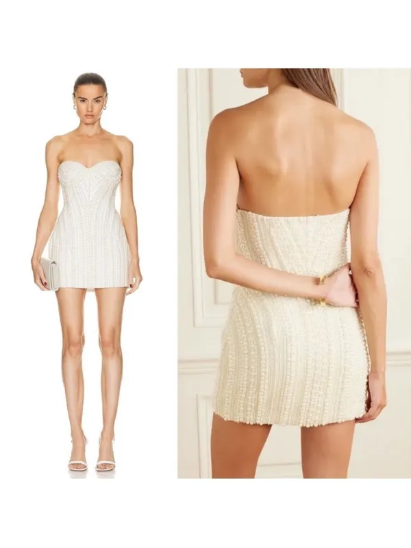 Retrofête NWT Deema Pearl Embellished Strapless Wedding Bridal Mini Ivory Med - Image 6