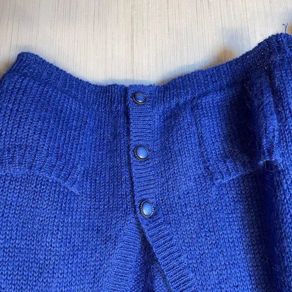 Vintage Bramble Lane Mohair Blend Cardigan – Royal Blue Cozy Y2K Grandpa Sweater - Image 2