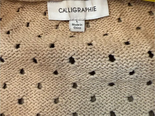 Calligraphie V-Neck Striped Knit Cardigan brown stripes with Yellow Trim Sz L - Image 5