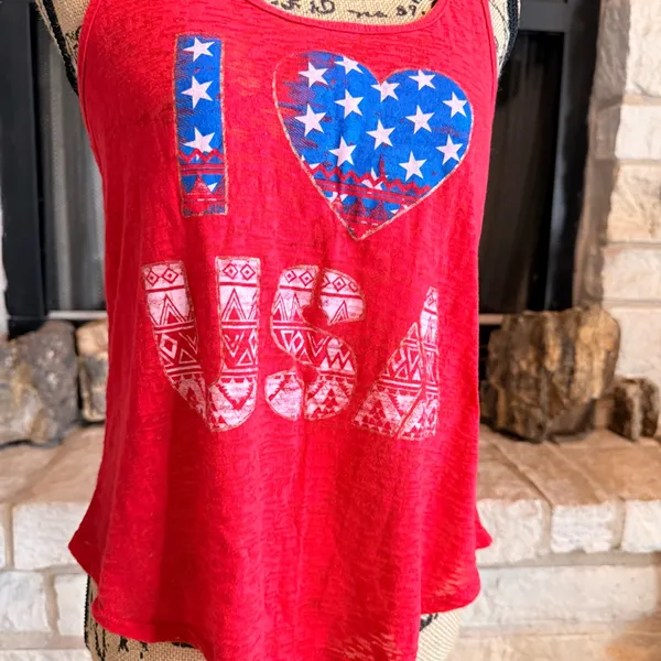 Source Unknown Red I Love USA Tank Top Size M - Image 2