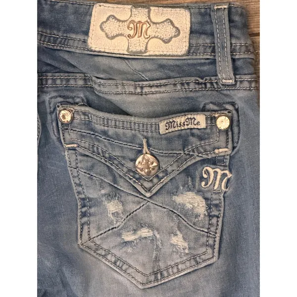 Miss‎ Me Signature Bootcut Jeans Medium Wash Bling Flap Size 26x28 Short Y2K - Image 11