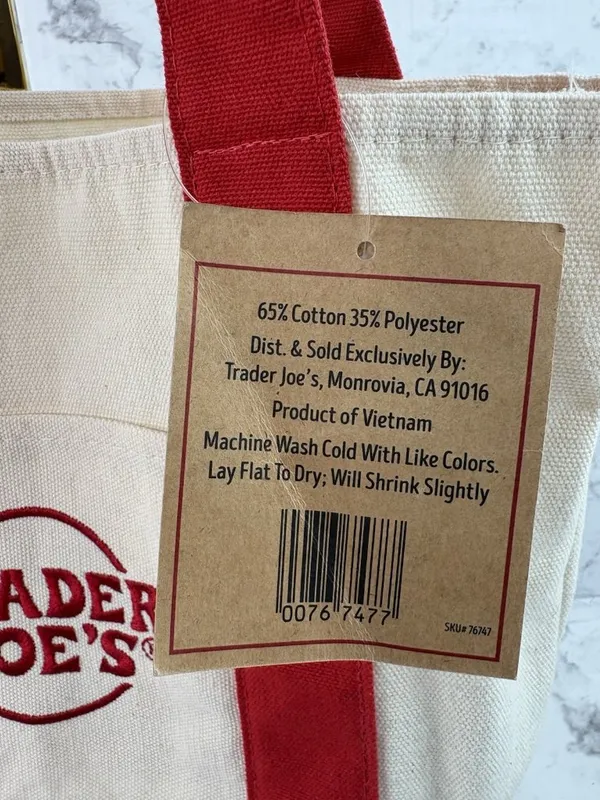 *New Trader Joe's Mini Canvas Tote Red Bag Re-usable Grocery Store Advertising - Image 4
