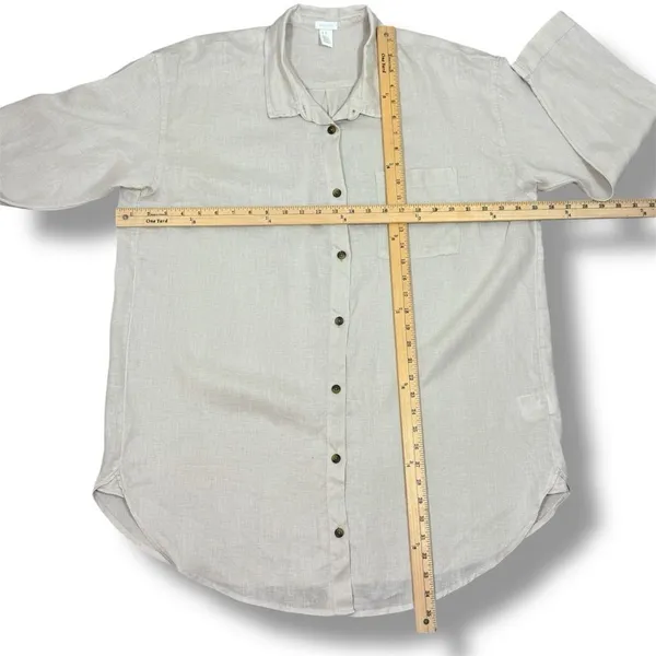 H&M Home Linen Button Up Shirt Dress Beige‎ Tan Medium Long Sleeve Beach - Image 11