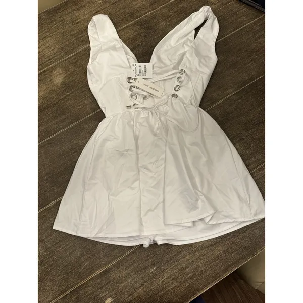 Naked Wardrobe SHIRTING V-NECK CORSET‎ MINI DRESS White Size XS - Image 3