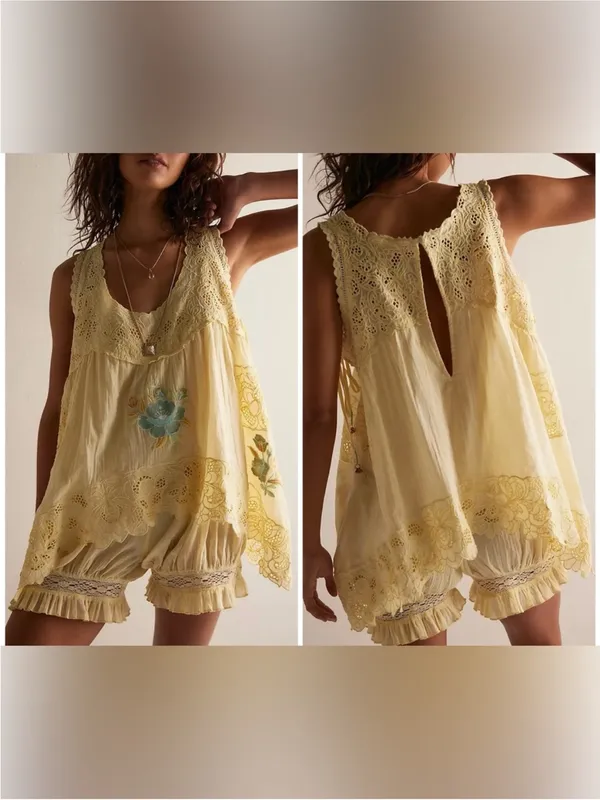 NWT Free People FP Intimately Eye Catcher Bloomsie Romper Double Butter - XS *IR - Image 2