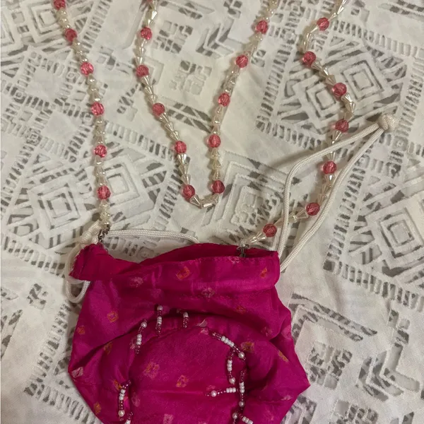 Pink Beaded Drawstring Pouch - Image 2
