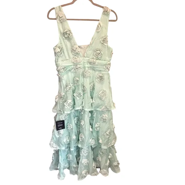 Lulus NWT Mint Green 3D Rosette Tiered Midi Dress - size Medium - Image 5