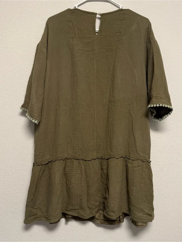 Olive Green Dress with Crochet Trim - Image 3