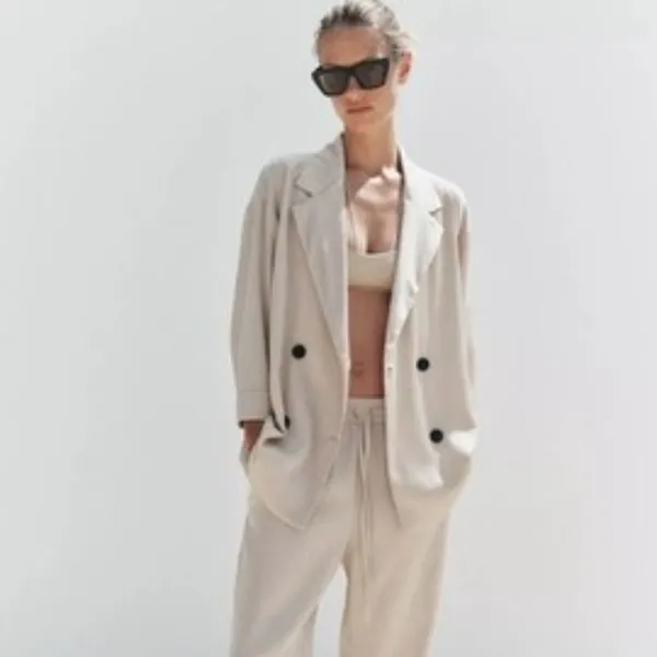 Zara | Wrinkle Satin Effect Double-Breasted Blazer & Wide Leg Pants Set - Image 5