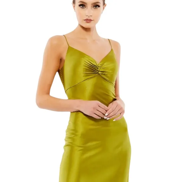 Mac Duggal NEW Size 0 Apple Green Spaghetti Strap Charmeuse Slip Dress 70167 - Image 7