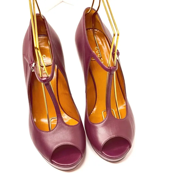 Gucci Betty Burgundy T Strap Platform Heels Y2K Glam EU 37 - Image 12