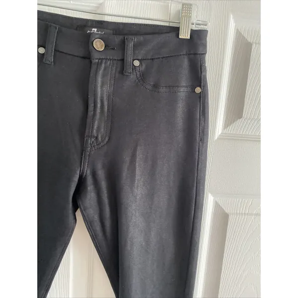 7 For All Mankind Faux‎ Suede Skinny Pants Womens Size 27 Black Coated Ankle - Image 2